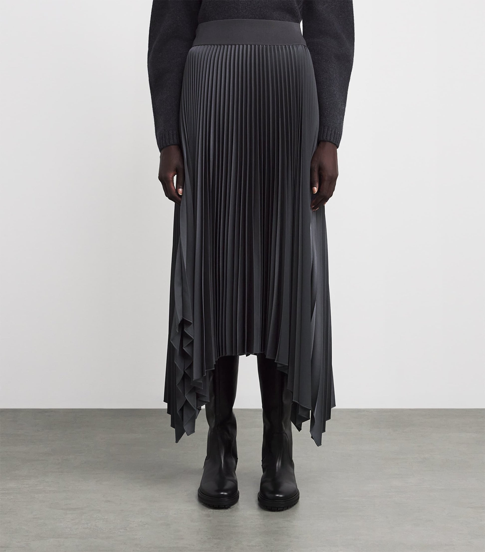 Grey Plissé Ade Midi Skirt