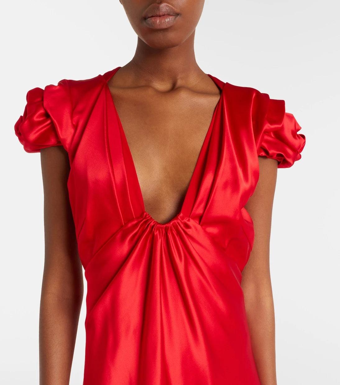 McQueen - Lace-trimmed satin midi dress