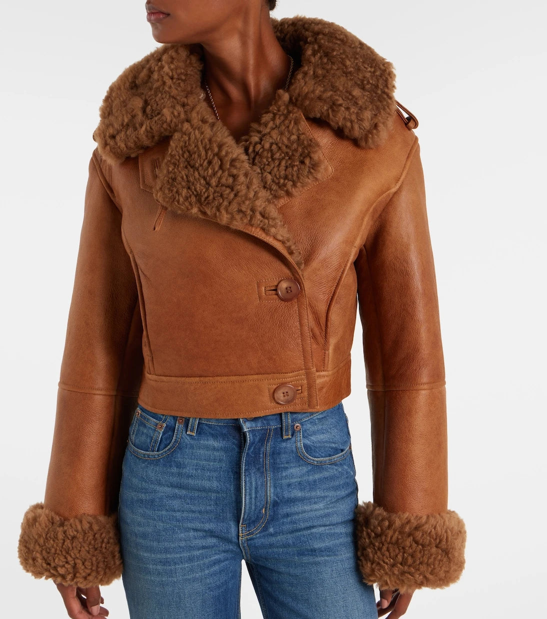 Chloé - Cropped shearling-trimmed leather jacket