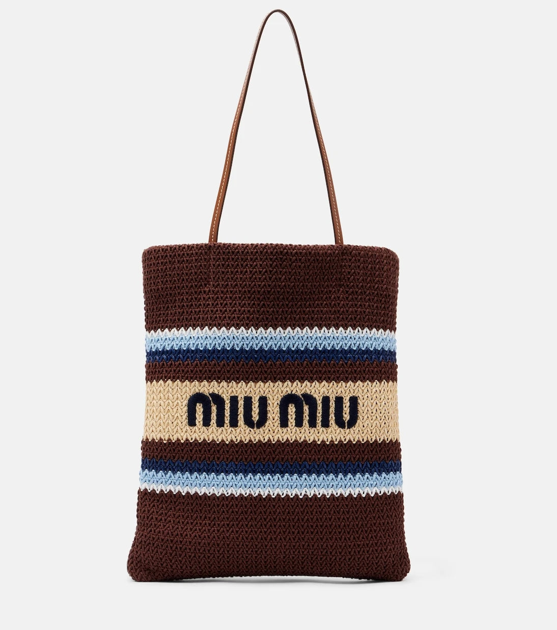 Miu Miu - Striped raffia-effect shopper