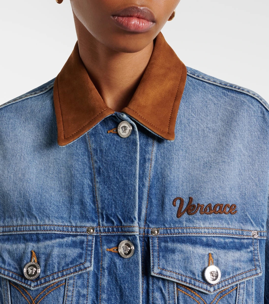 Versace - Trucker suede-trimmed denim jacket