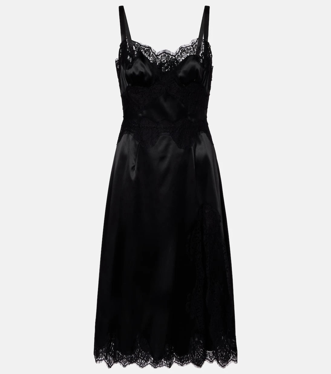 Dolce&Gabbana - Lace-trimmed satin slip dress
