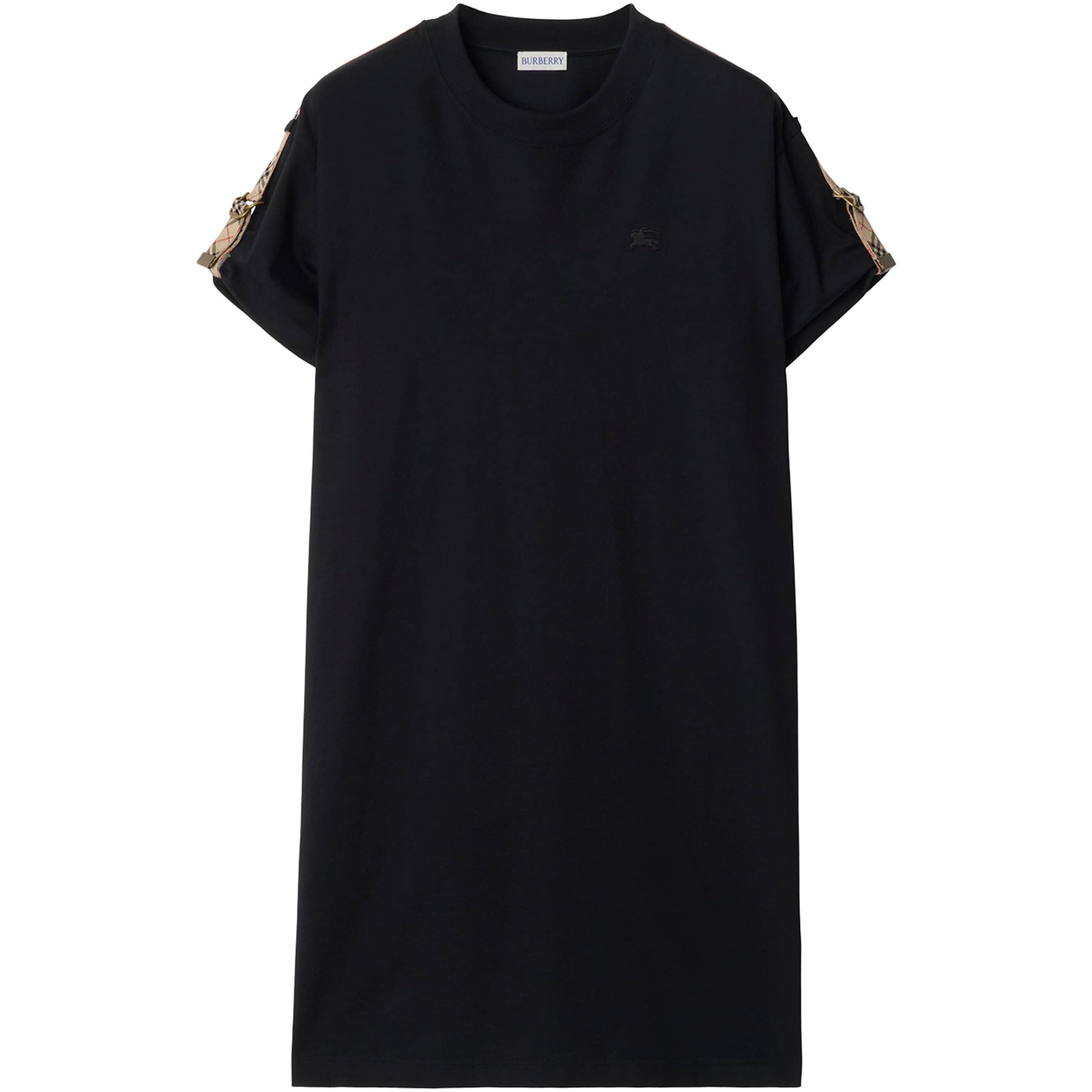 Burberry Black Cotton Check-Trim Mini Dress