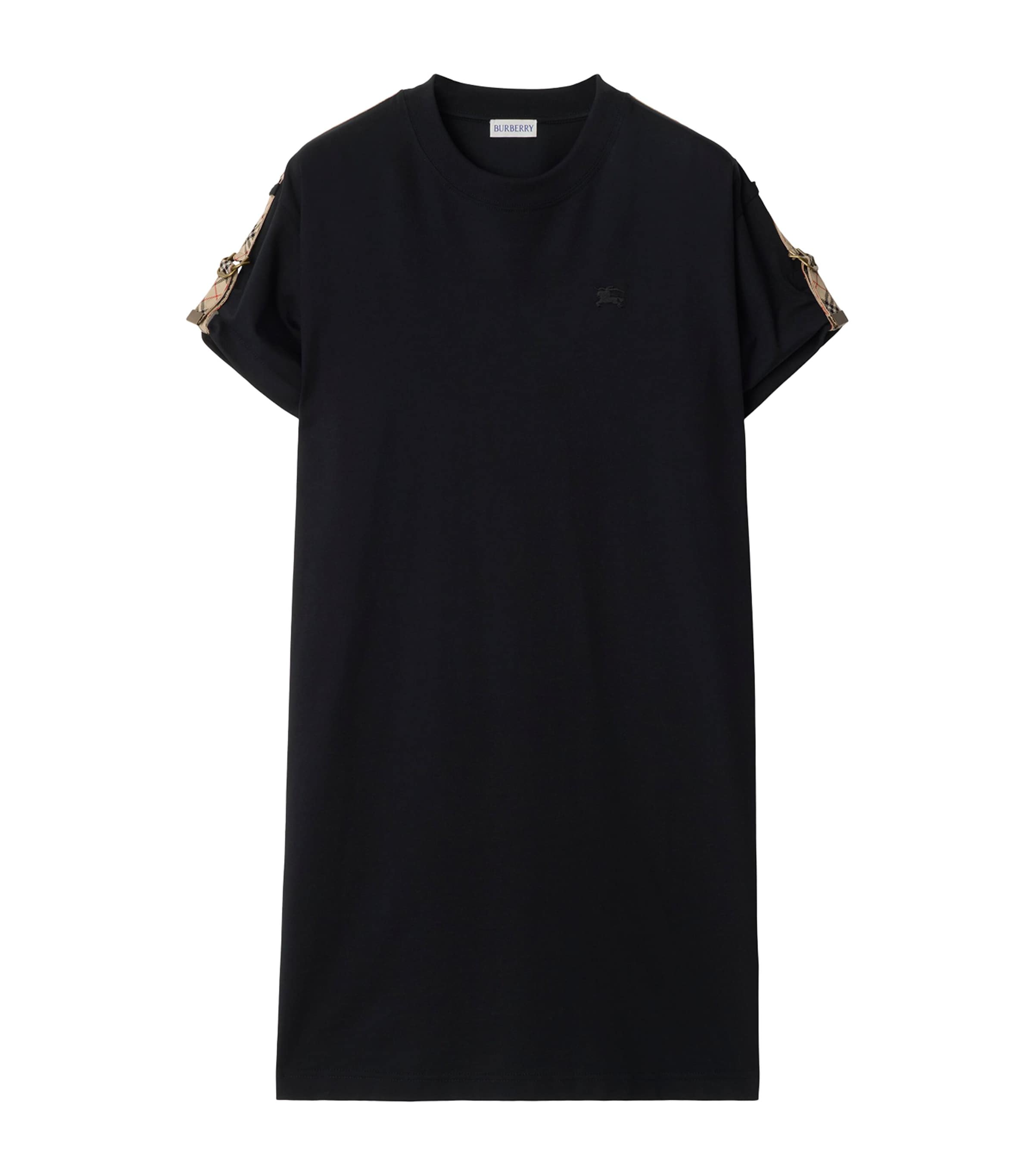 Burberry Black Cotton Check-Trim Mini Dress