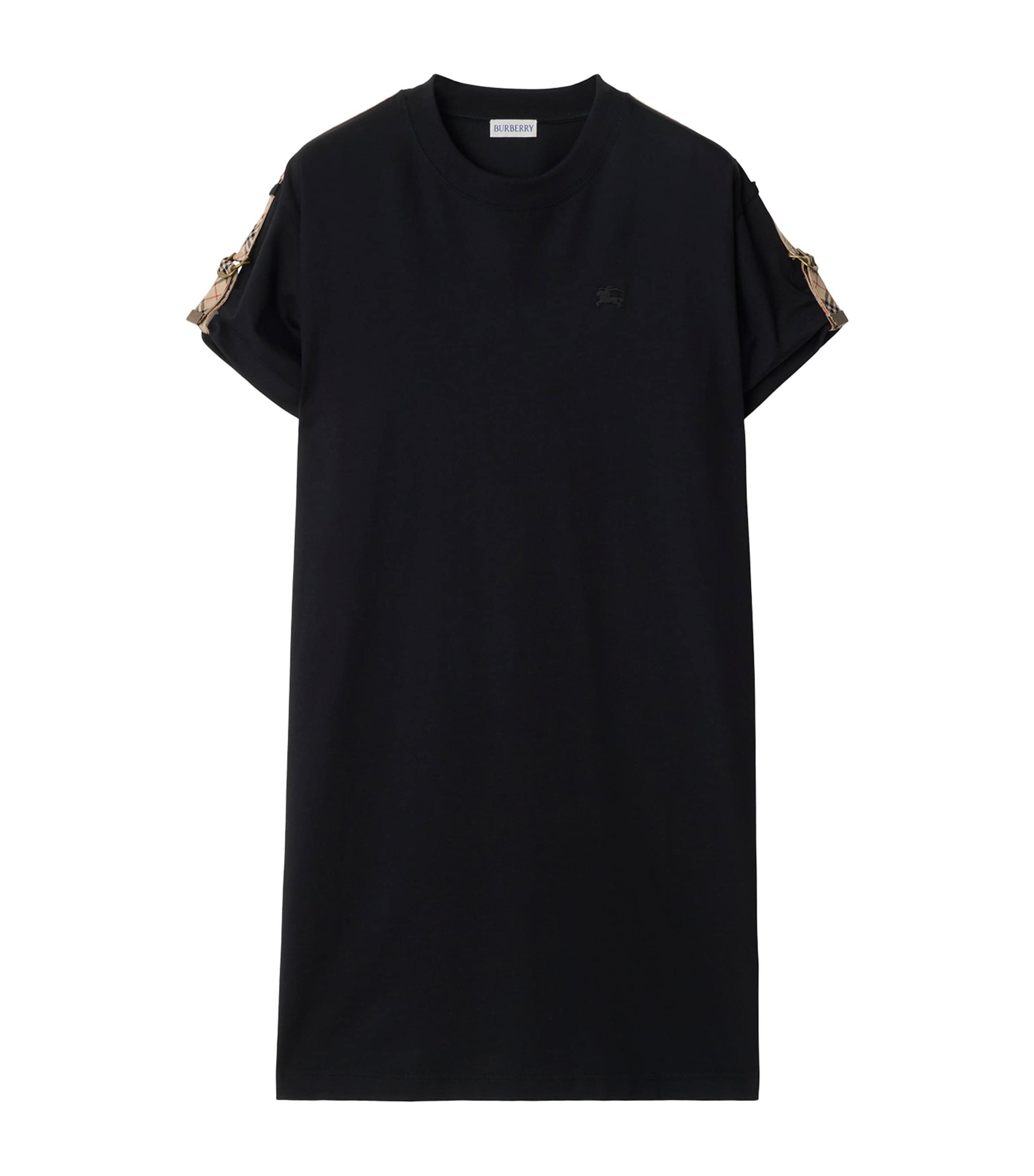 Burberry Black Cotton Check-Trim Mini Dress