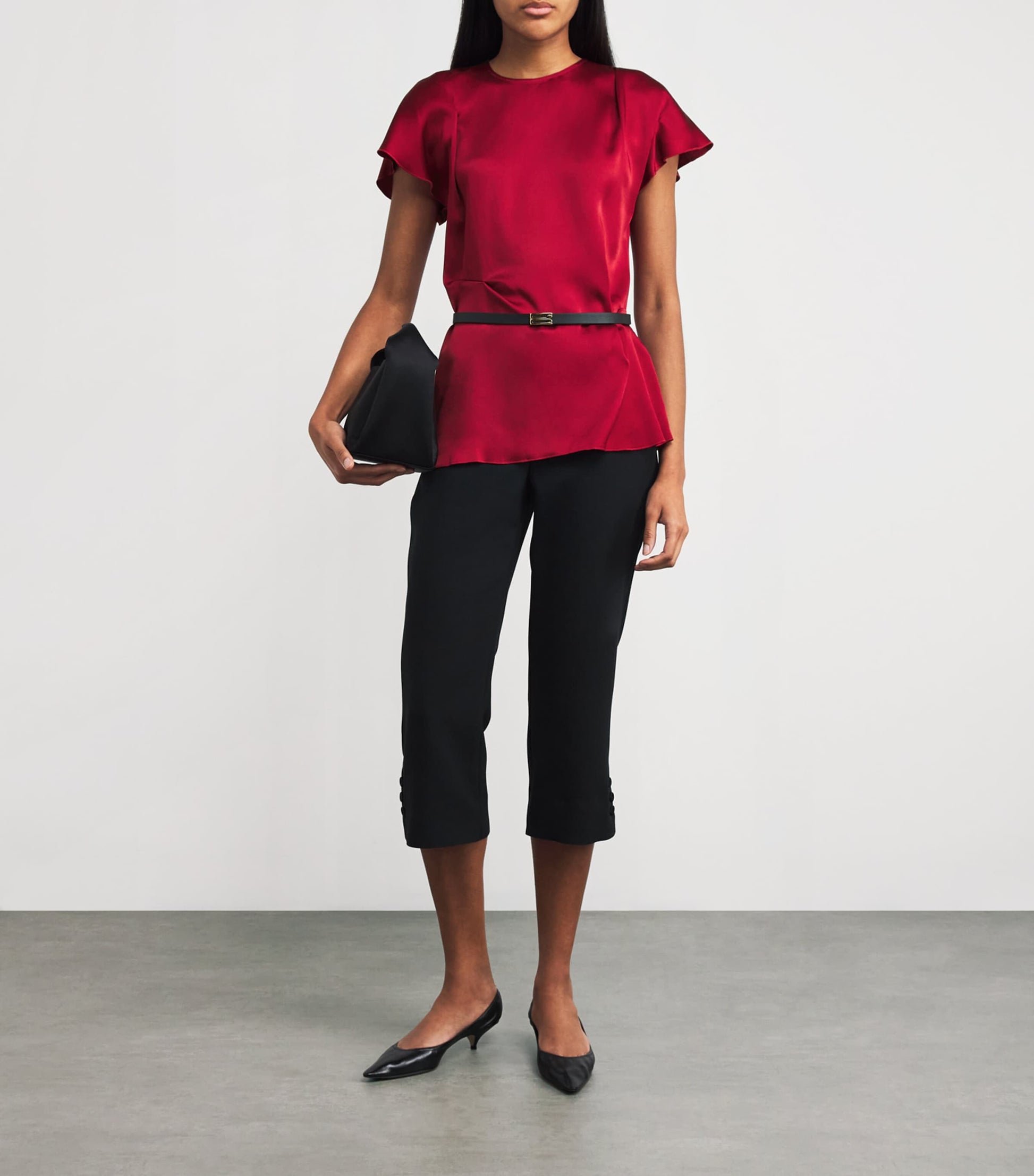 Victoria Beckham Red Crepe Pleat-Gathered Blouse