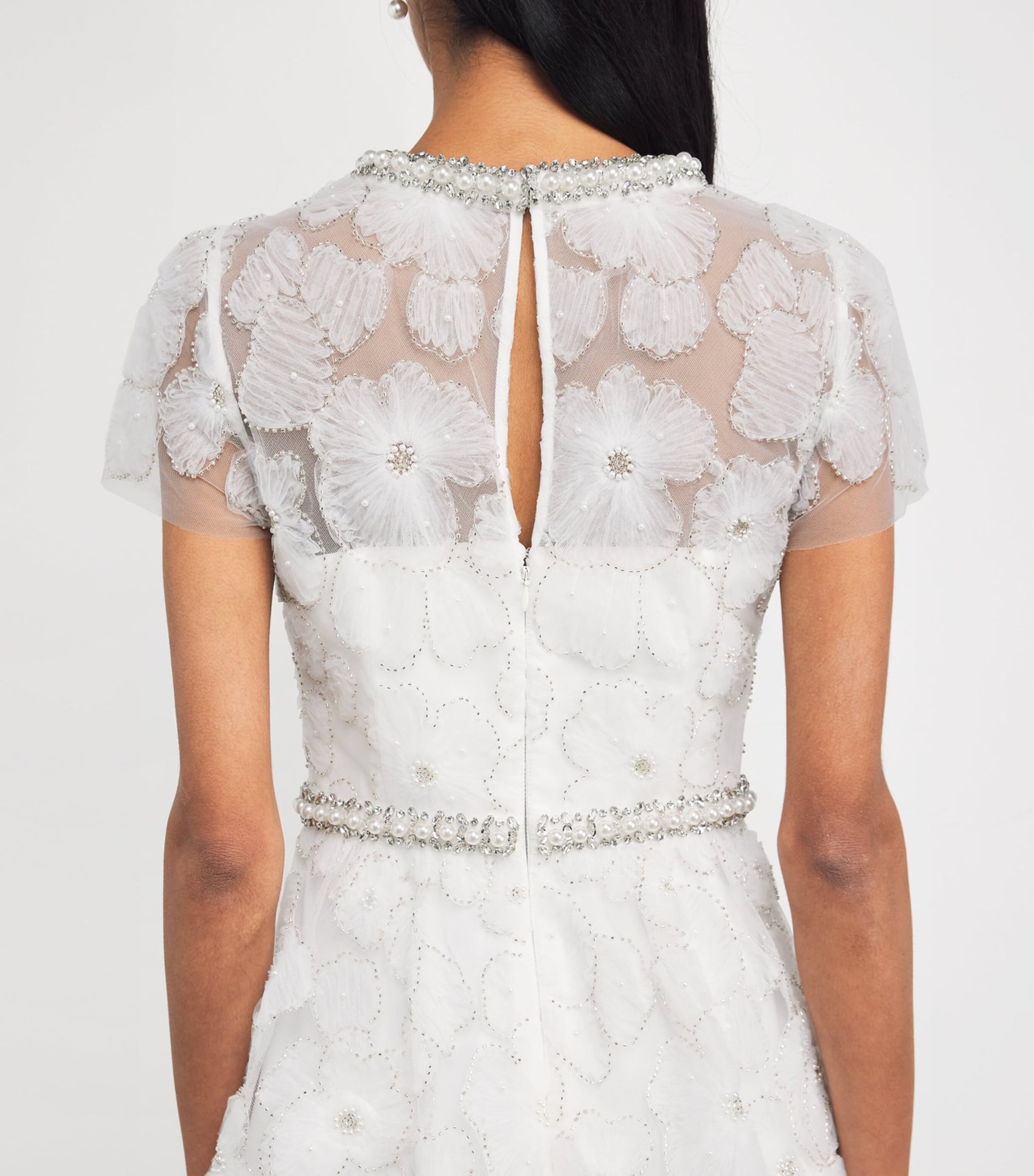Self-Portrait White Tulle Embellished Tiered Midi Dress