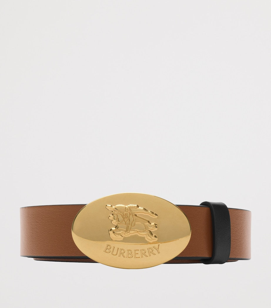 Burberry Black Leather Oval Knight Stamp Belt