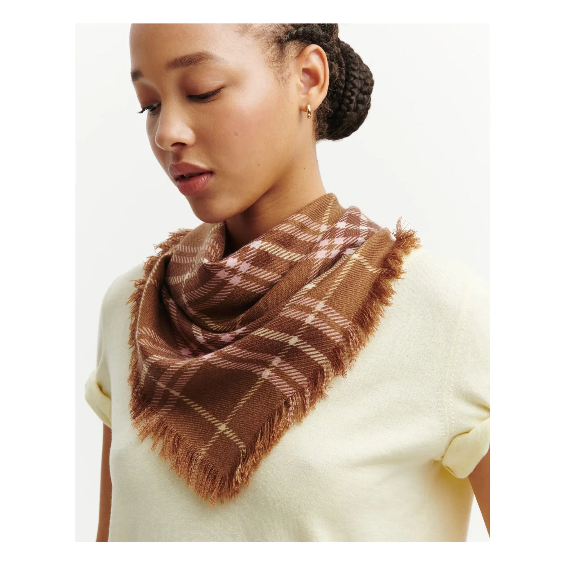 Bompard - Mini Carré Tartan Cashmere Scarf | Coffee