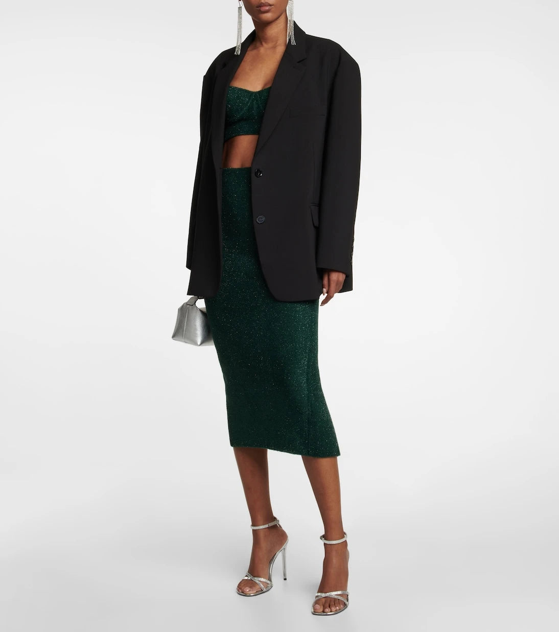 Galvan - Moonlight metallic knit midi skirt