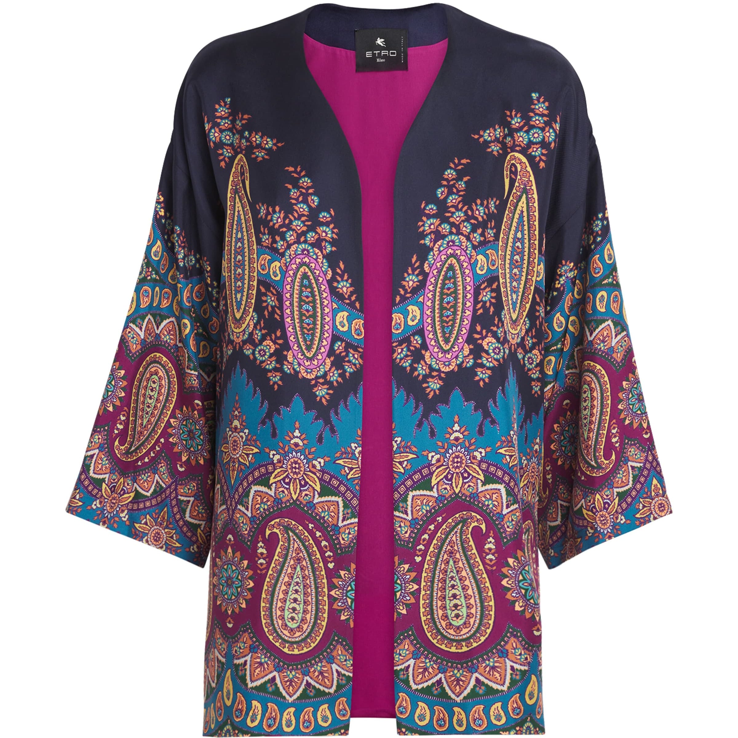 Multi Silk Paisley Print Short Robe