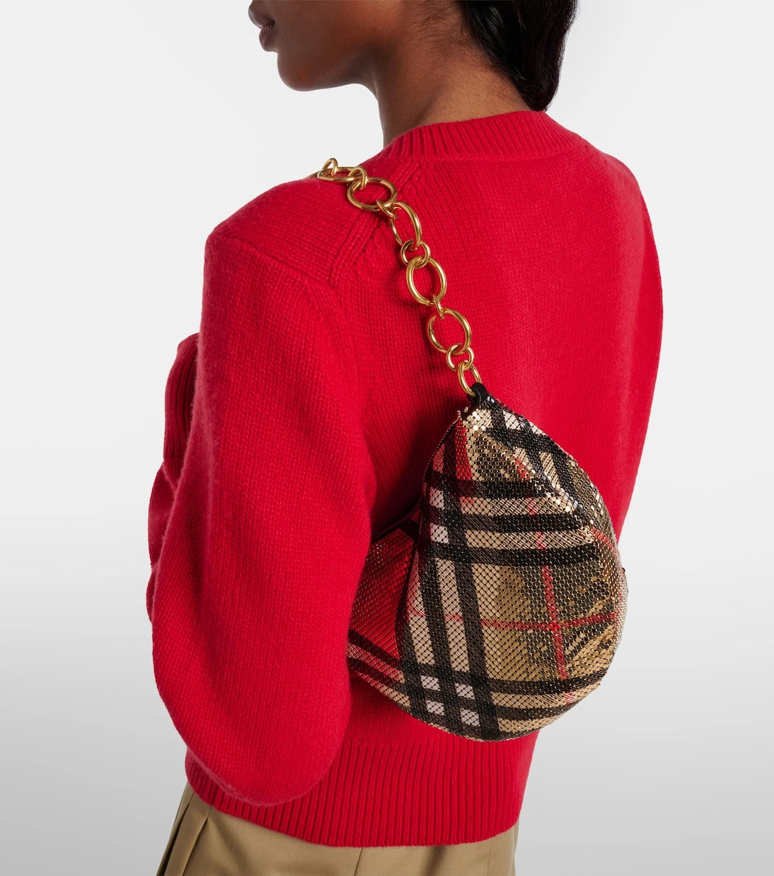 Burberry - حقيبة كتف متوسطة بنقشة مربعات بربري