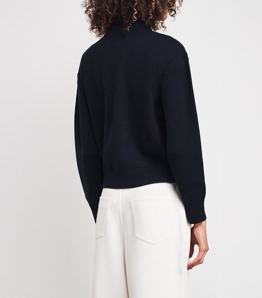 Max Mara Blue Virgin Wool Zip-Up Cardigan