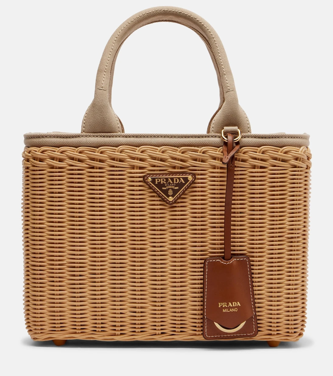 Prada - Medium wicker and canvas tote bag