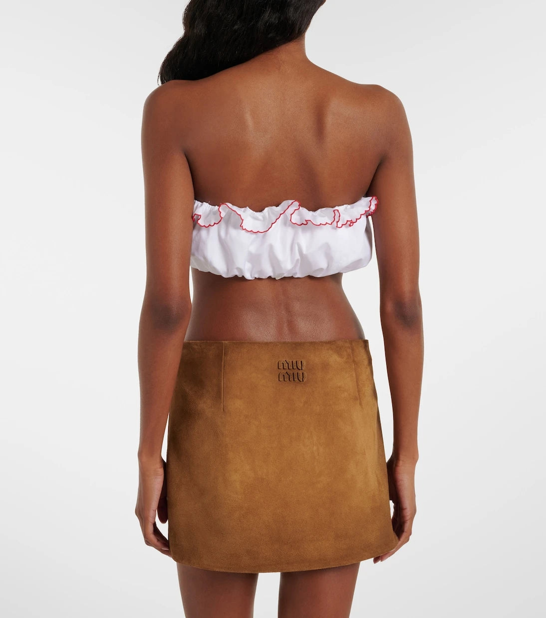 Miu Miu - Scalloped cotton poplin bandeau top