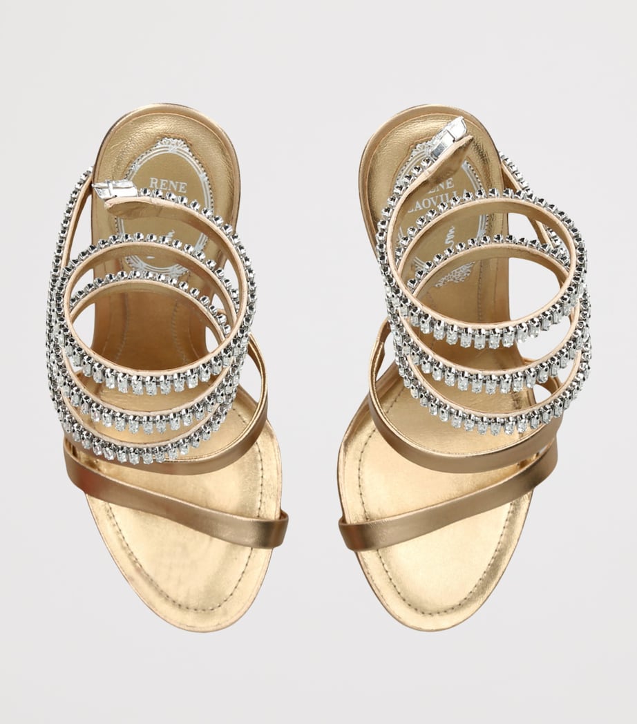 René Caovilla Gold Leather Embellished Crystal Sandals 105