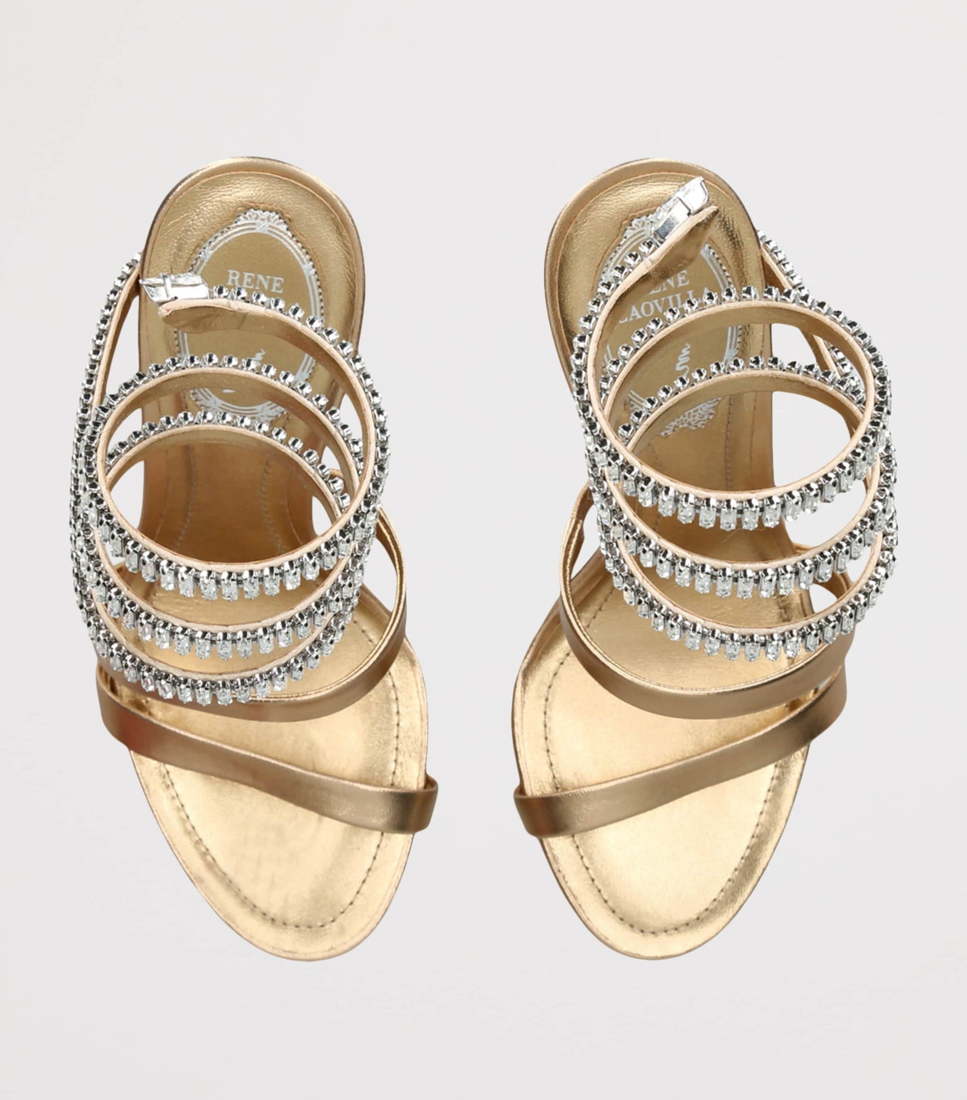 René Caovilla Leather Embellished Crystal Sandals 105