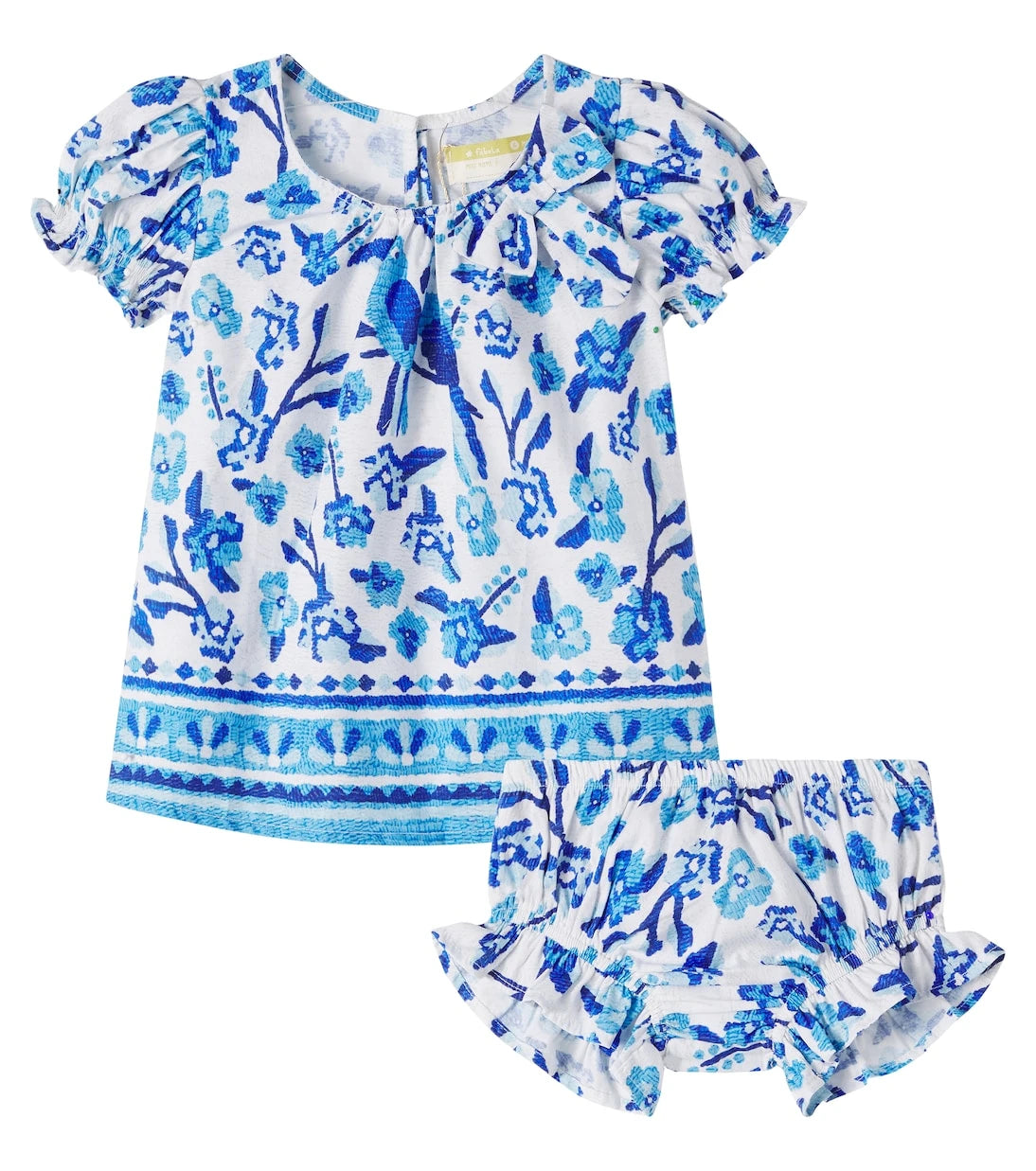Fábula - Baby printed smocked cotton dress and bloomers set
