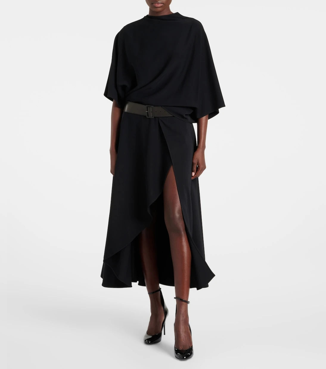 Alaïa - فستان ميدي بحزام وتفاصيل جلدية
