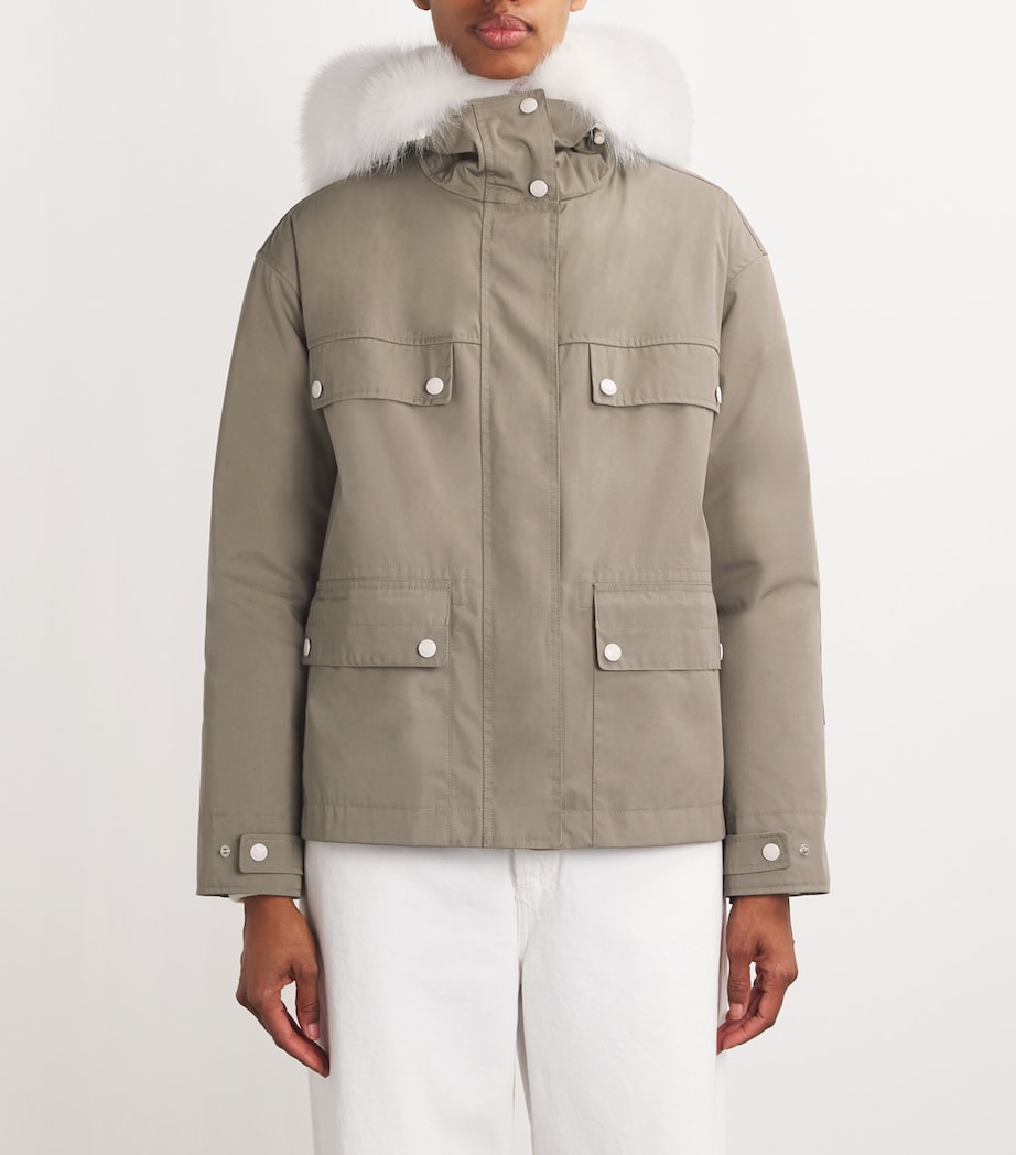 Green Canvas Fur-Trim Parka Jacket