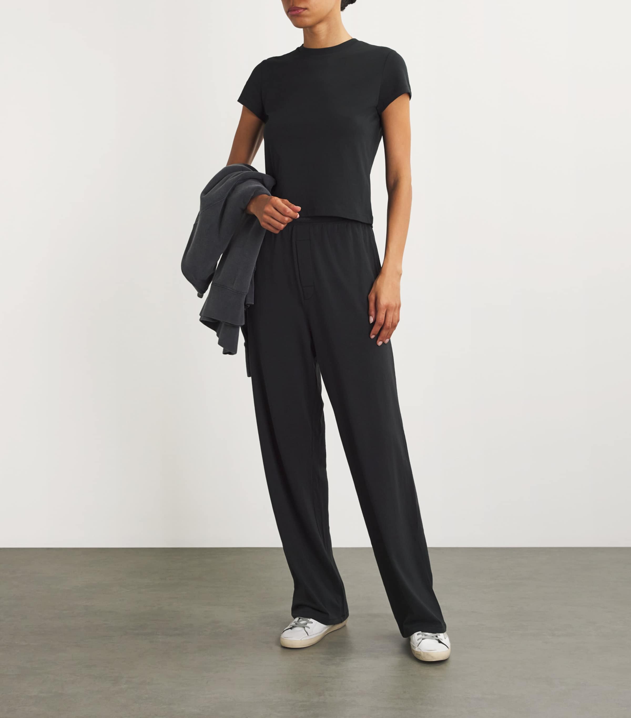 Skims Black Cotton-Blend Shrunken T-Shirt