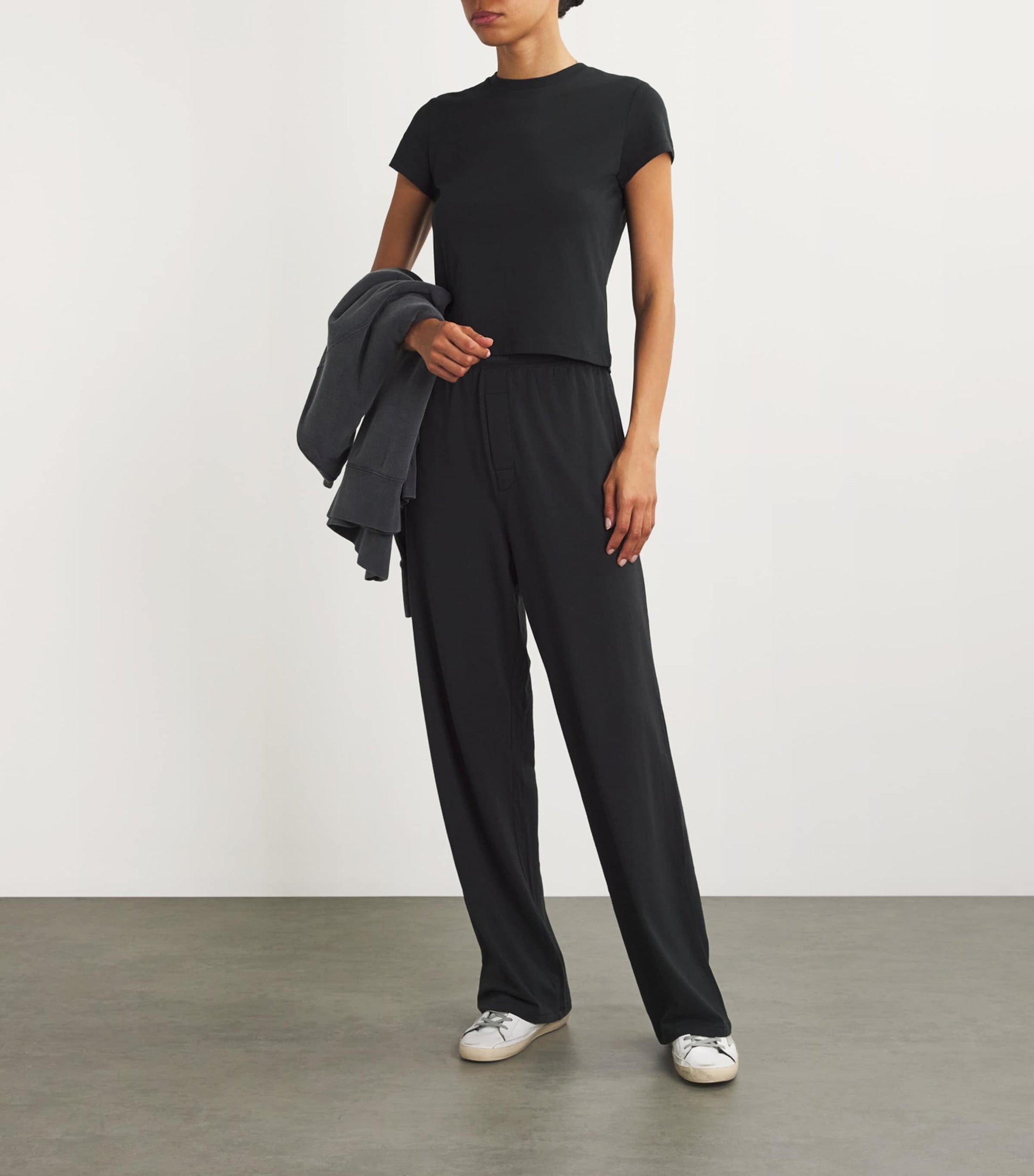 Skims Black Cotton-Blend Shrunken T-Shirt