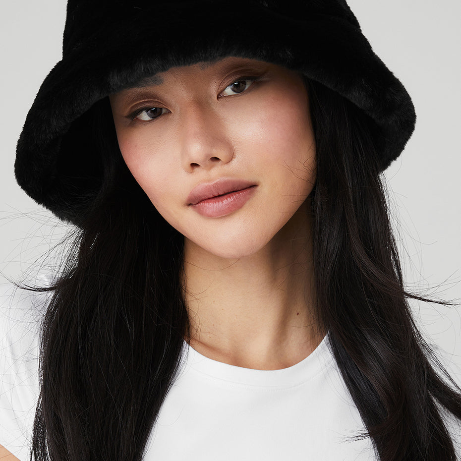 Faux Fur Bucket Hat - Black