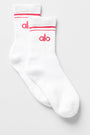 Unisex Half-Crew Throwback Sock - White/Candy Red