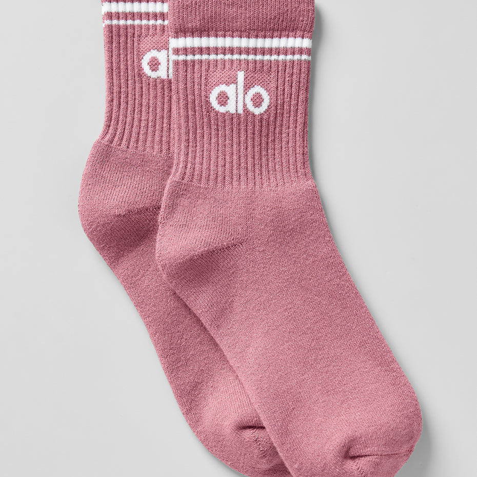 Unisex Half-Crew Throwback Sock - Pink Wild Rose/White