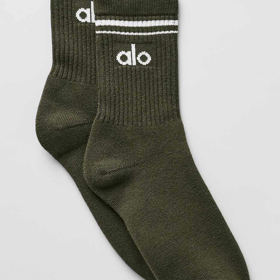 Unisex Half-Crew Throwback Sock - Green Olive/White