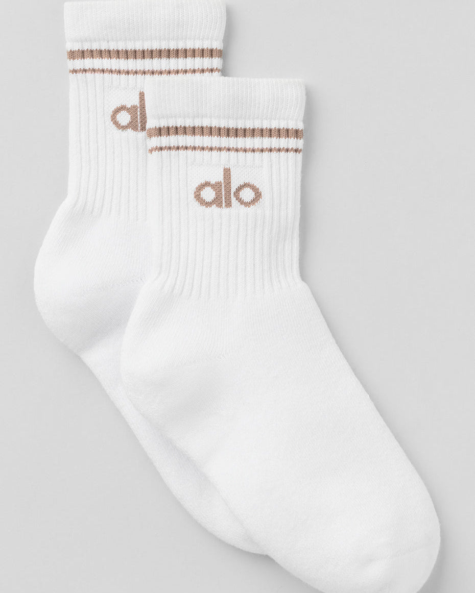 Unisex Half-Crew Throwback Sock - White/Chai Latte