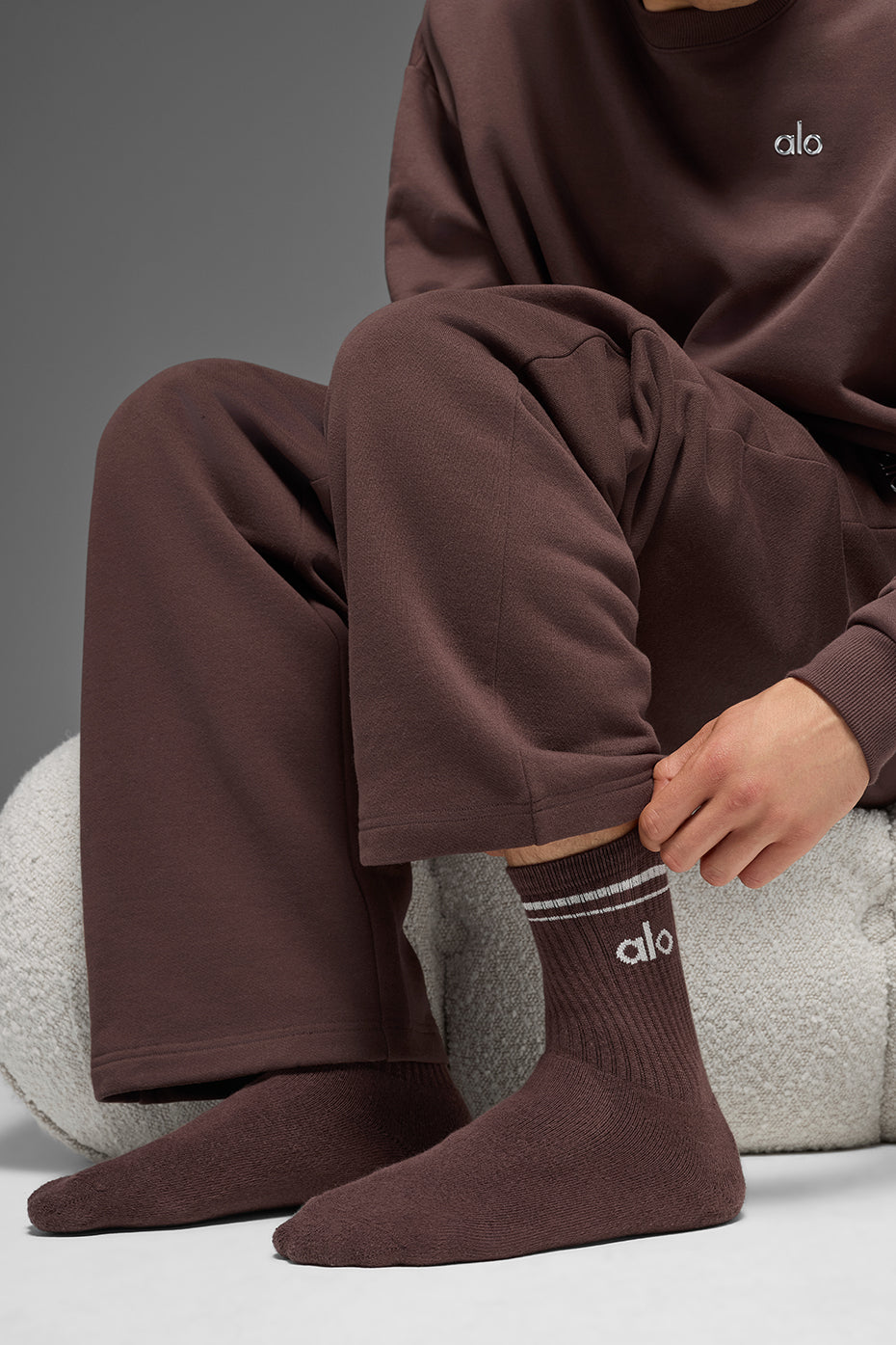 Unisex Half-Crew Throwback Sock - Brownstone/White