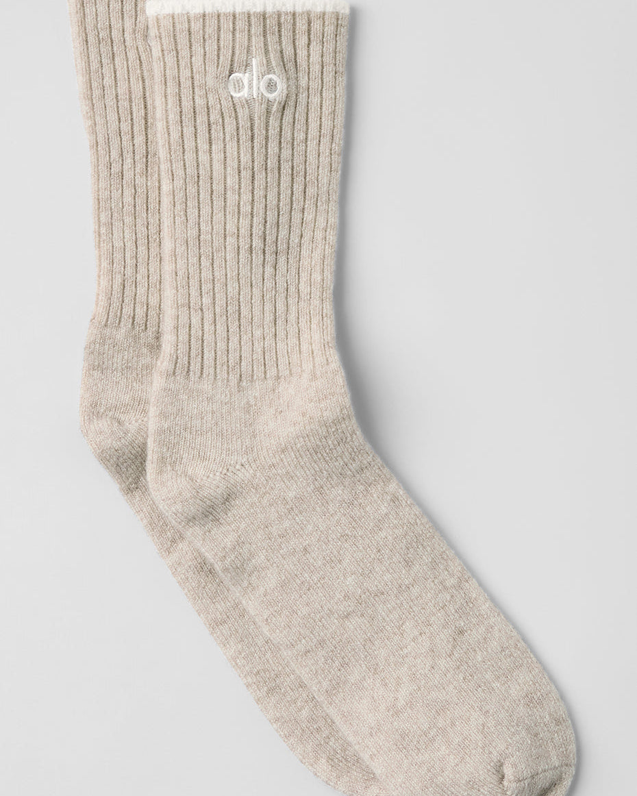 Unisex Wool Cashmere Light Frosted Sock - Winter Latte/Ivory