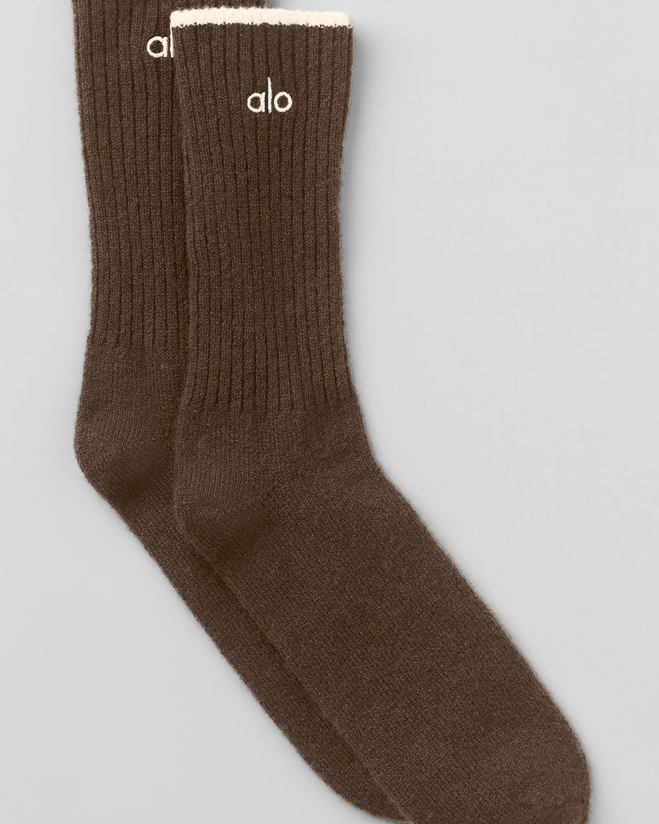 Unisex Wool Cashmere Light Frosted Sock - Espresso Heather/Ivory