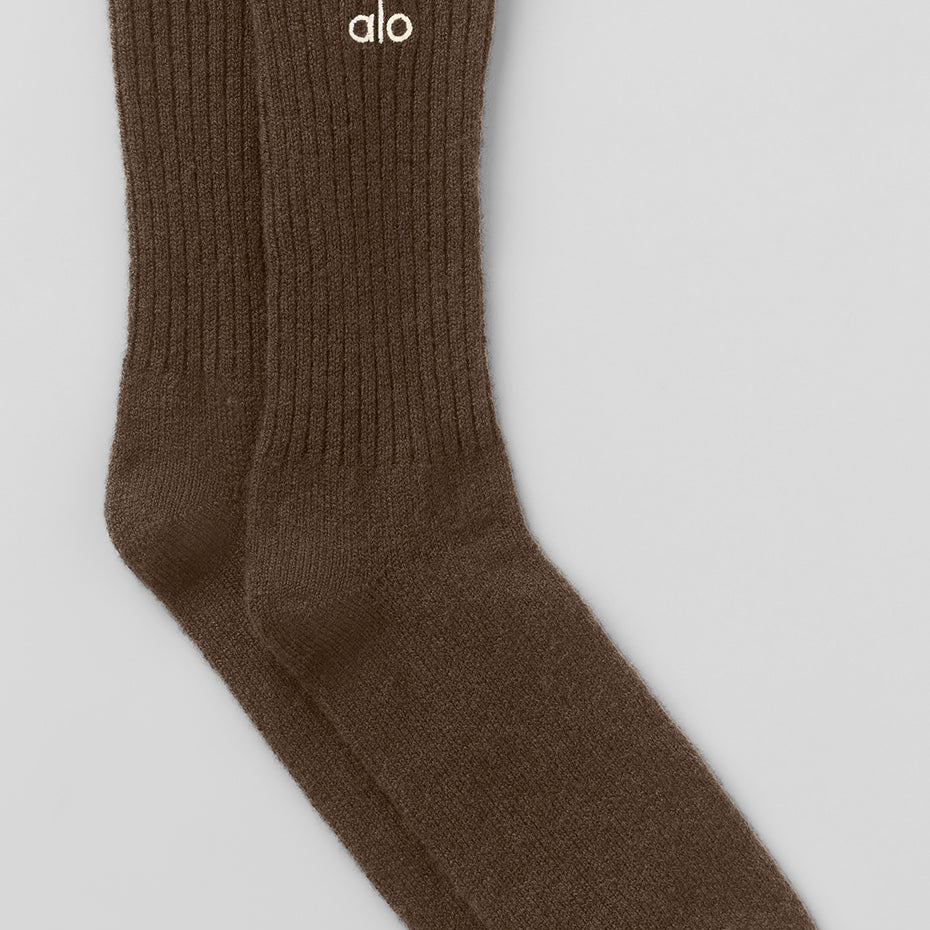 Unisex Wool Cashmere Light Frosted Sock - Espresso Heather/Ivory