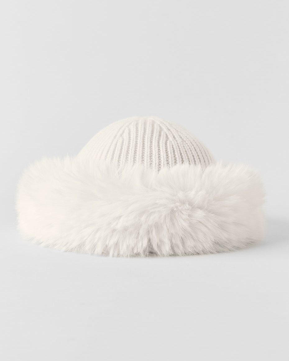 Courchevel Cashmere Faux Fur Beanie - Ivory