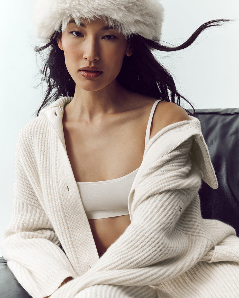 Courchevel Cashmere Faux Fur Beanie - Ivory