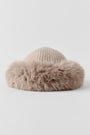 Courchevel Cashmere Faux Fur Beanie - Oat Heather