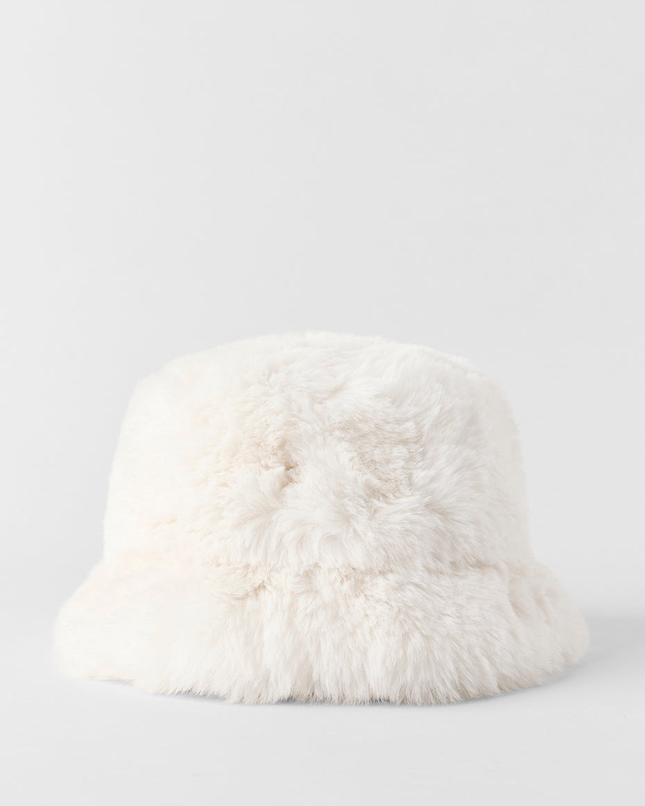 Faux Fur Starstruck Bucket Hat - Ivory