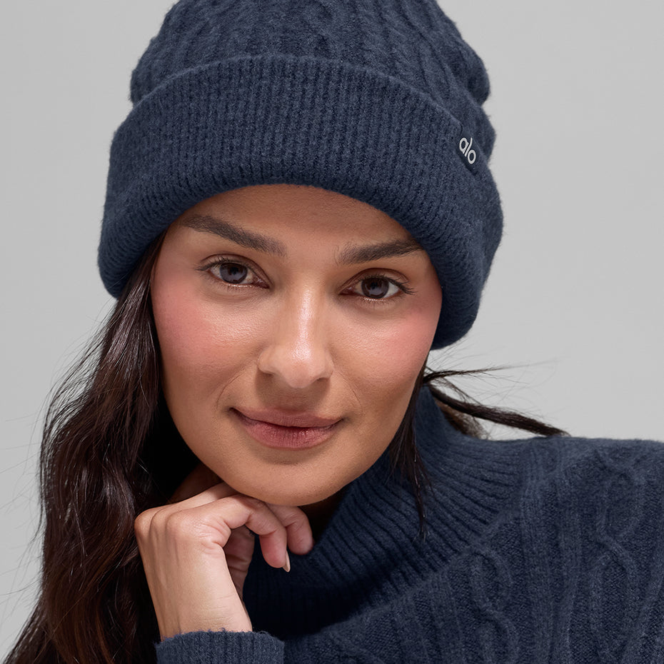 Cable Knit Winter Bliss Beanie - Navy