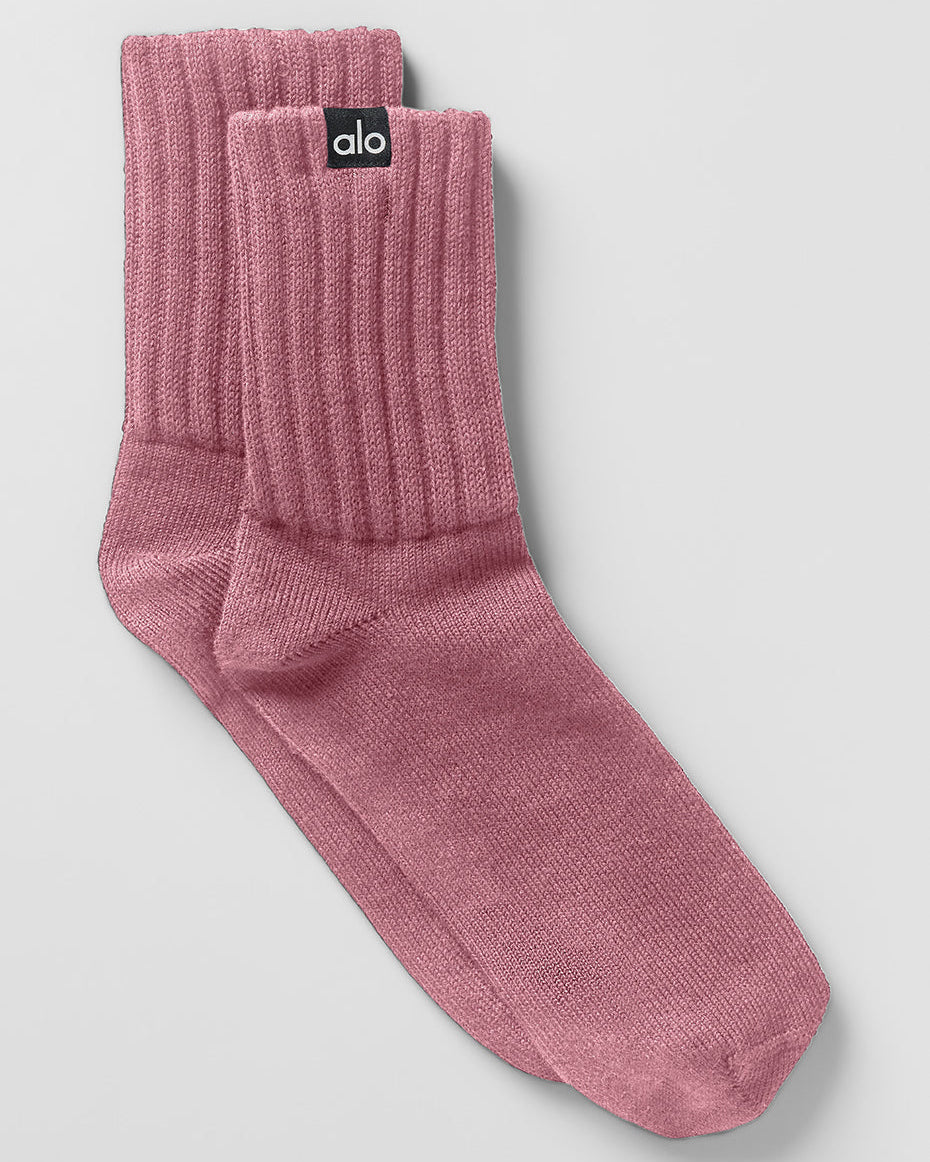 Unisex Half-Crew Scrunch Sock - Pink Wild Rose