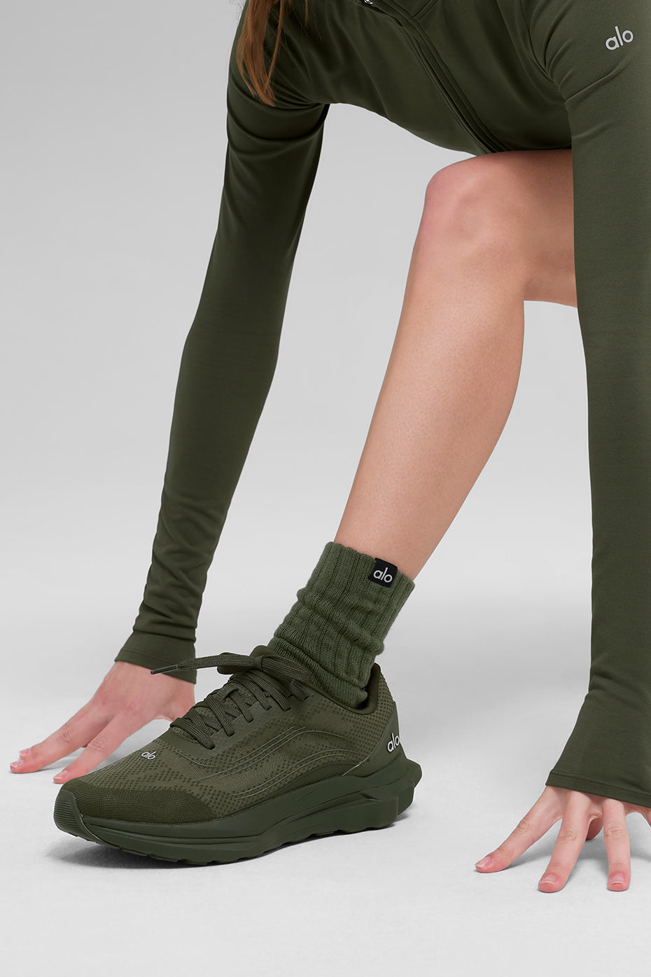 Unisex Half-Crew Scrunch Sock - Green Olive