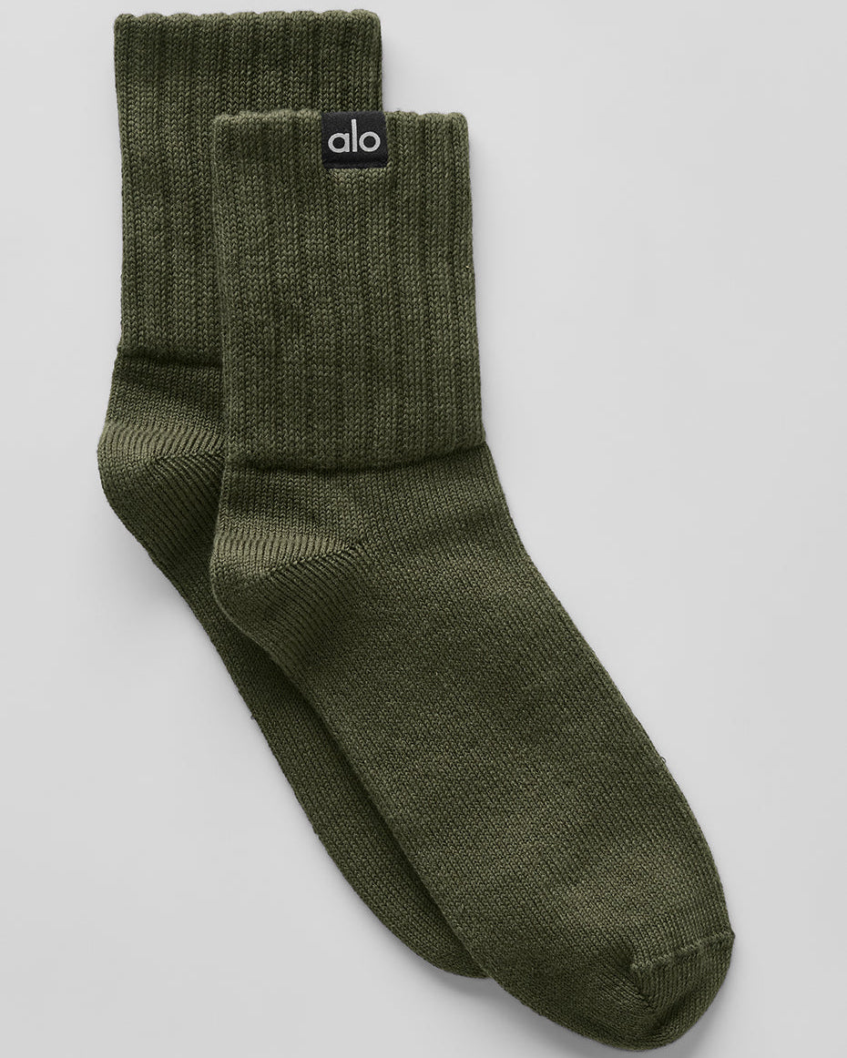 Unisex Half-Crew Scrunch Sock - Green Olive