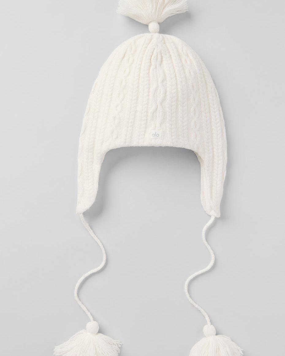 Cable Knit Winter Bliss Earflap Beanie - Ivory