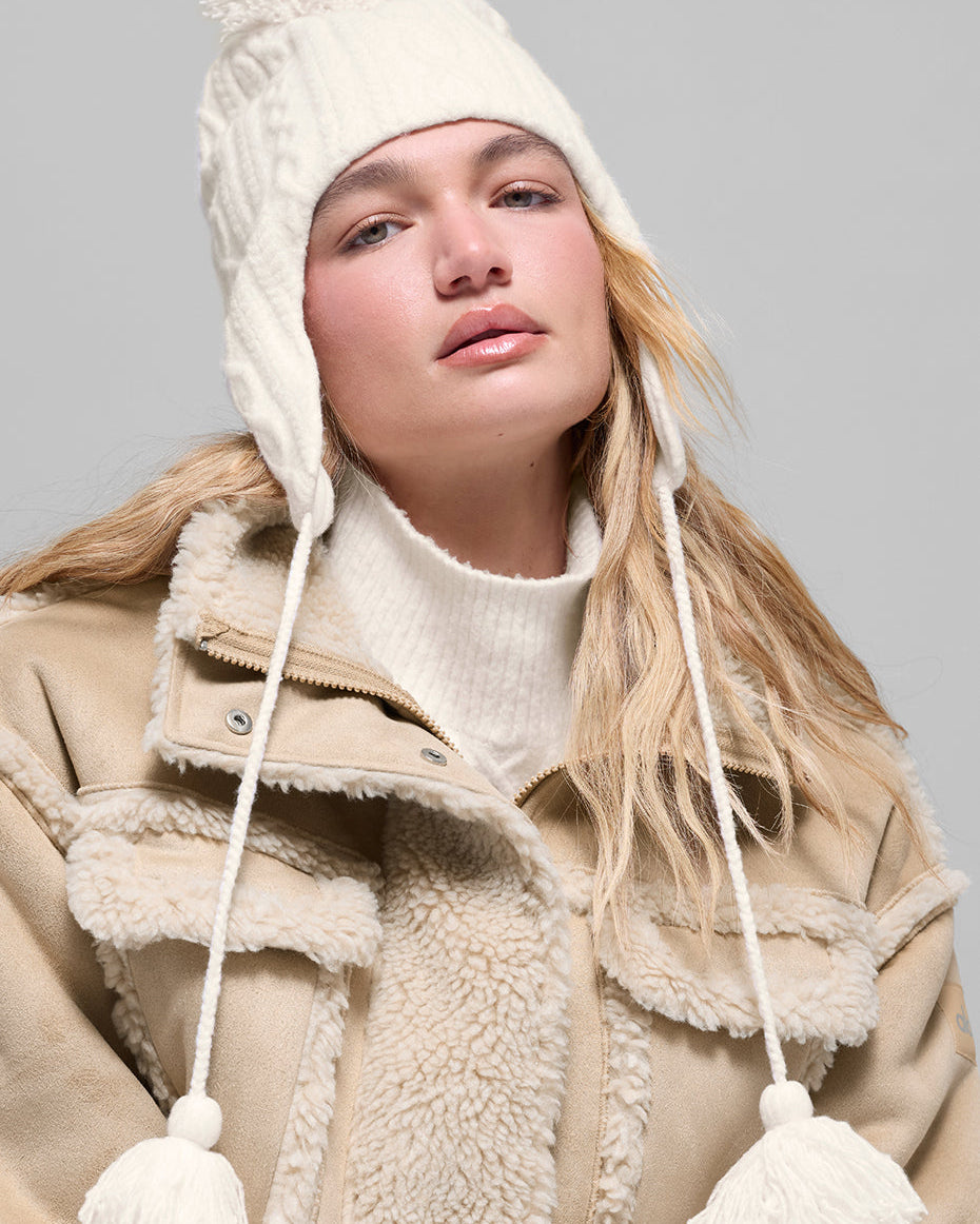 Cable Knit Winter Bliss Earflap Beanie - Ivory