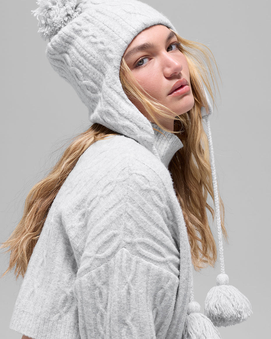 Cable Knit Winter Bliss Earflap Beanie - Athletic Heather Grey