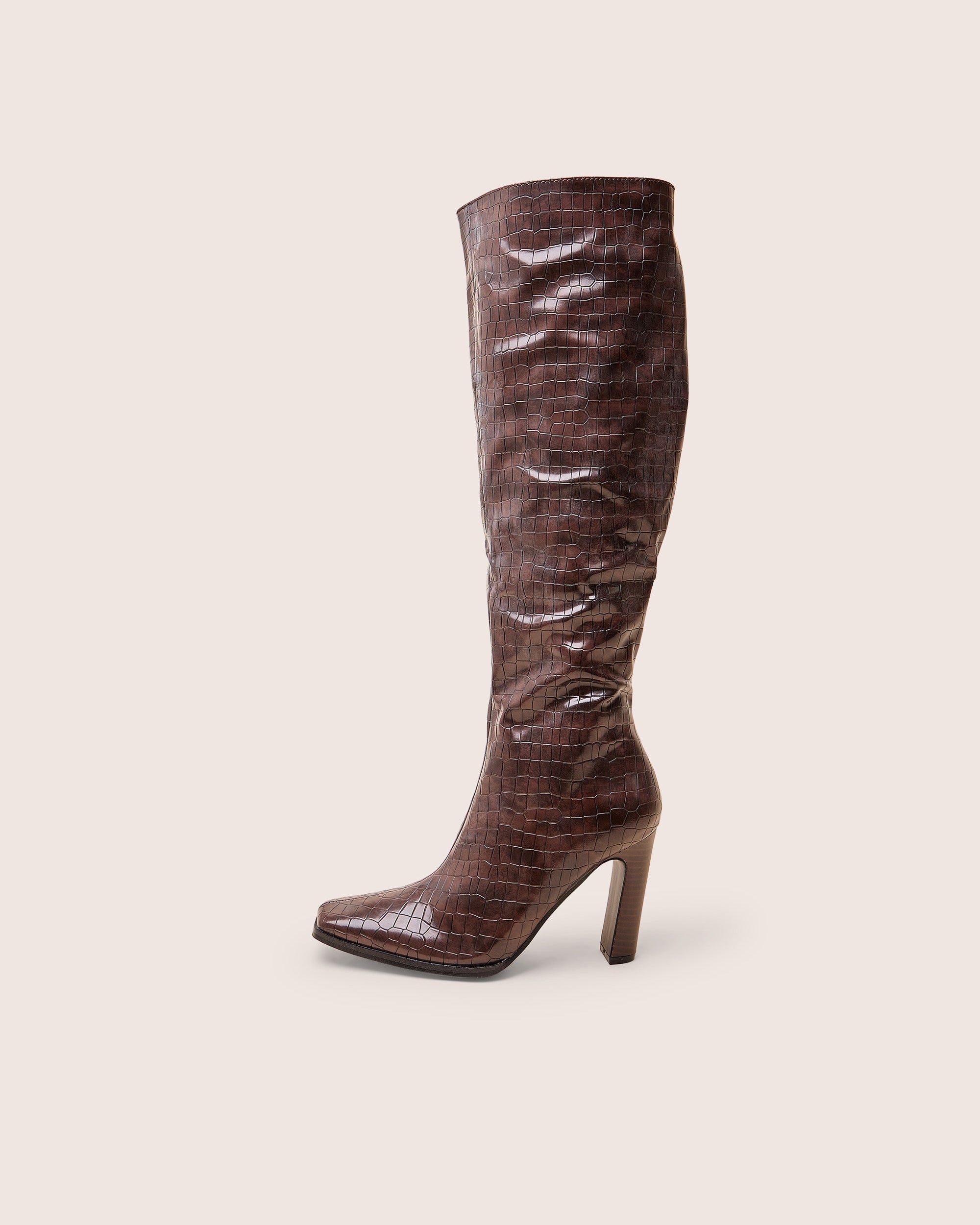 Acquilla Brown Croc Knee High Flared Heel Boots