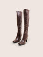 Acquilla Brown Croc Knee High Flared Heel Boots