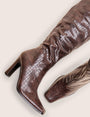 Acquilla Brown Croc Knee High Flared Heel Boots