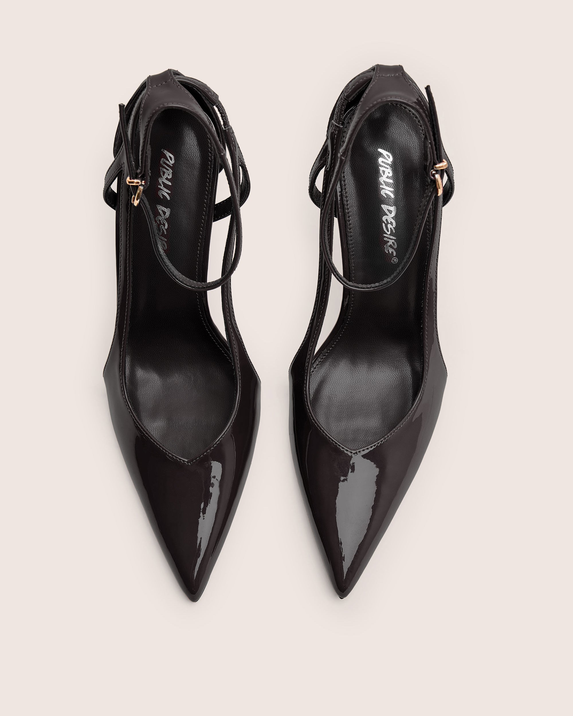 Allegedly Black Patent Cut Out Detail Ankle Strap Court Shoes